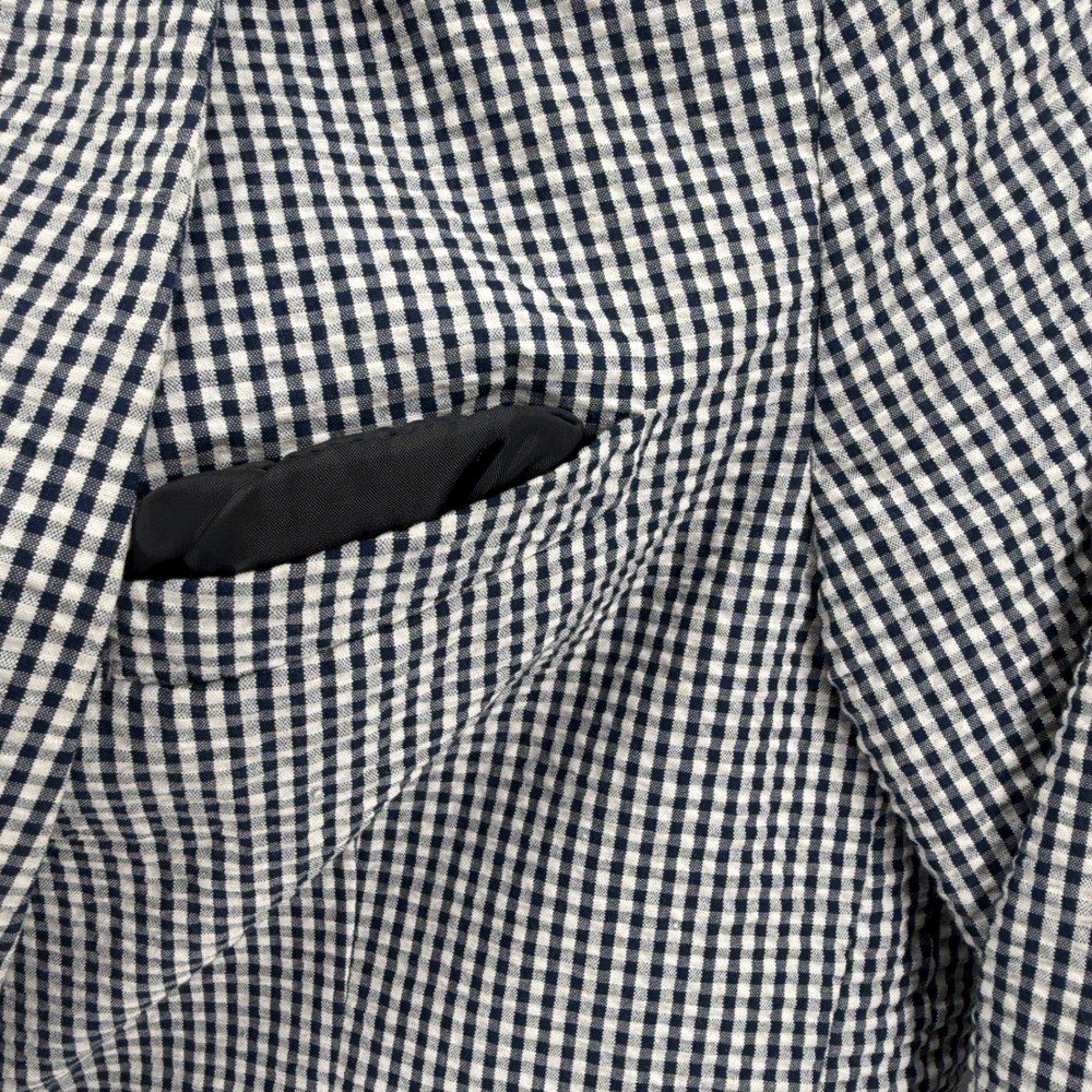 Piazza Italia Man Seersucker Gingham Slim Fit Blazer Blue White Size 50 - Picture 2 of 8